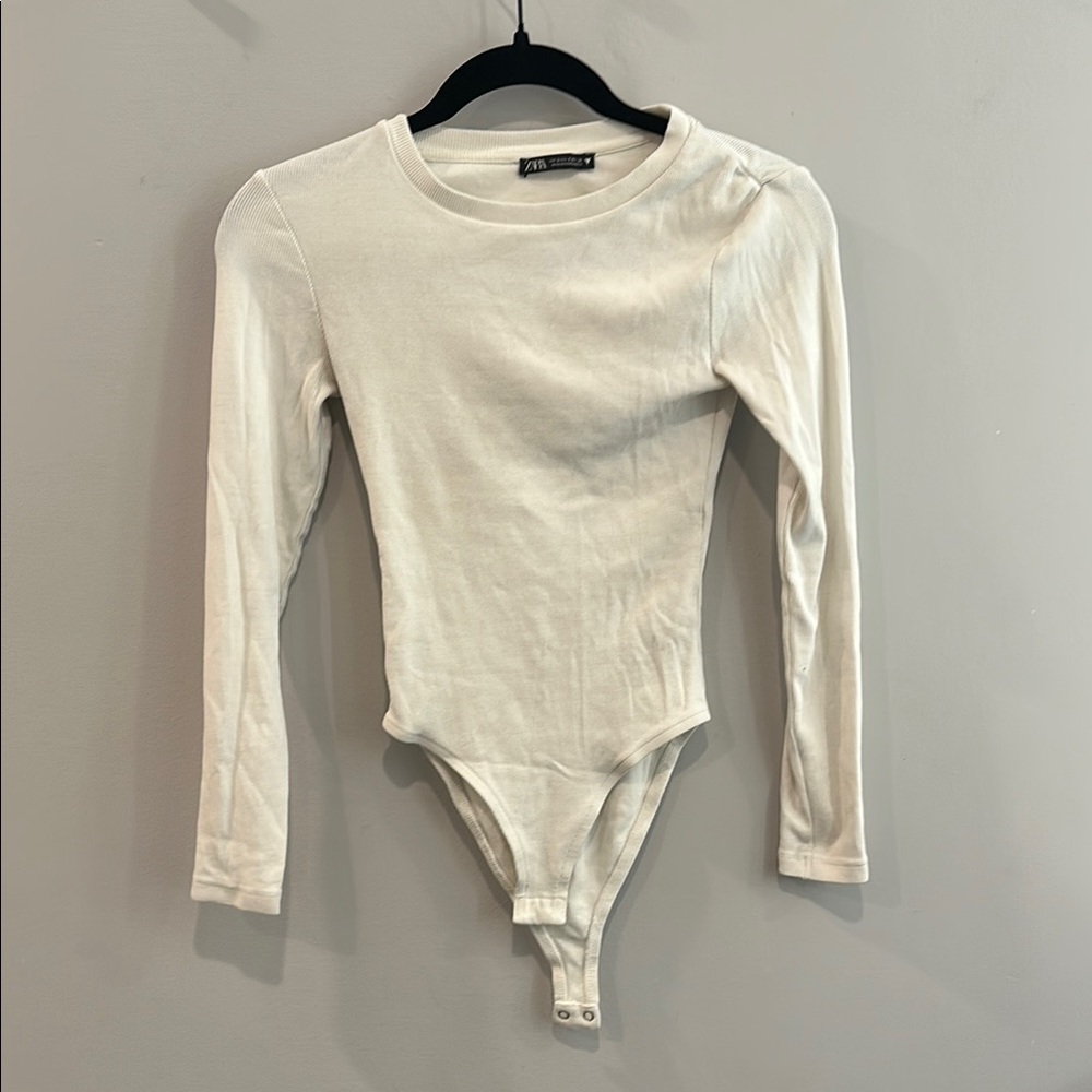 Zara White Bodysuit Long Sleeve Minimalist